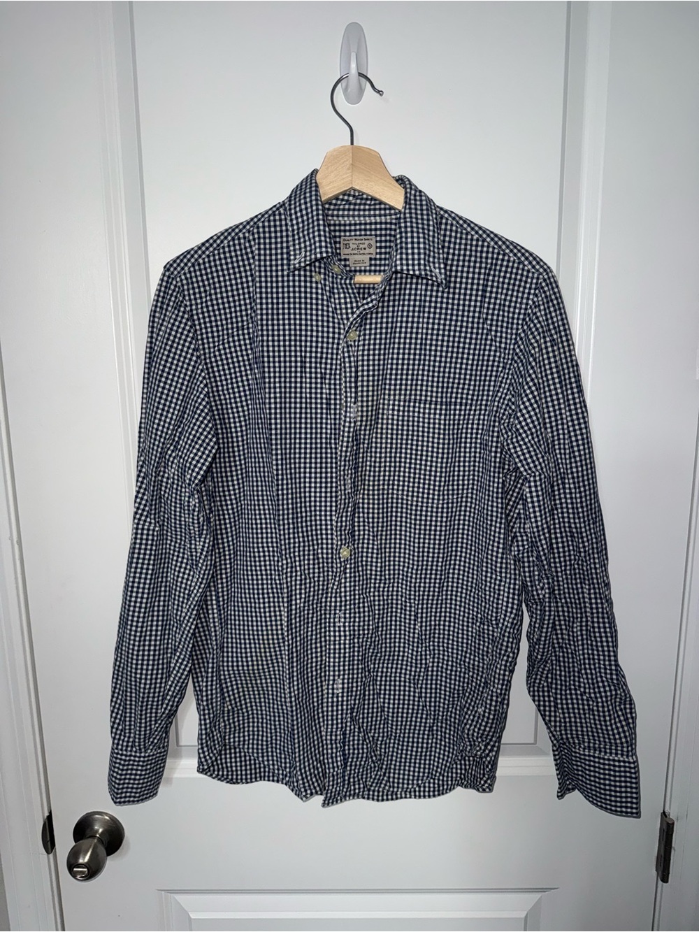 J. Crew Men's Navy and White Gingham Button-Down Shirt